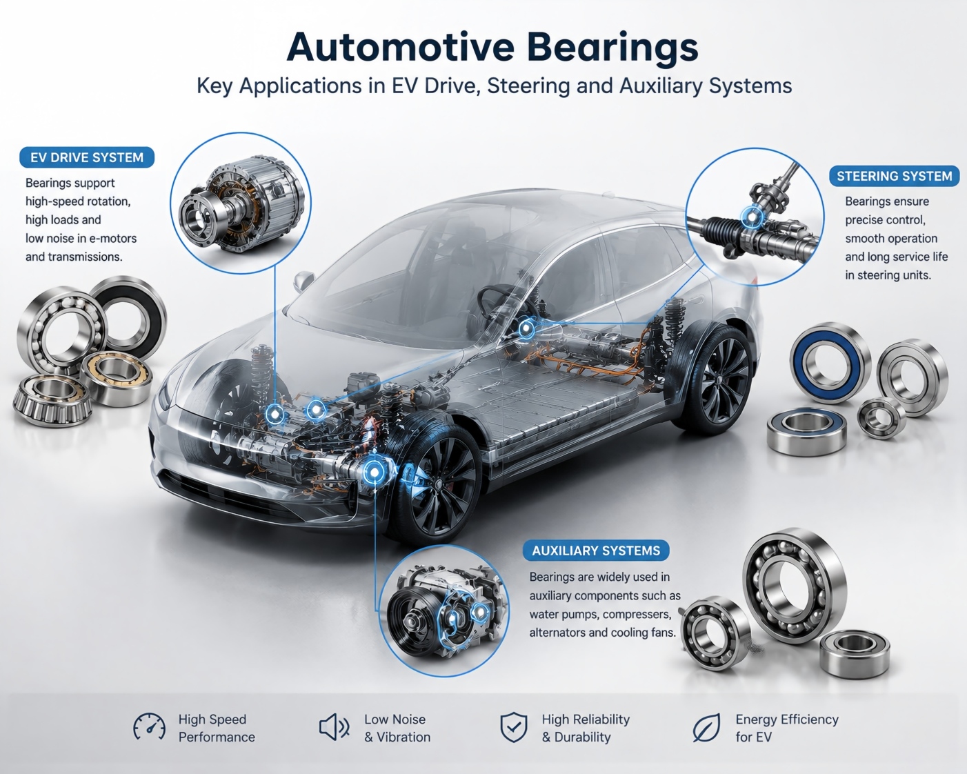 Automobil lager: Schlüssel anwendungen in EV-Antriebs-, Lenk-und Hilfssystemen